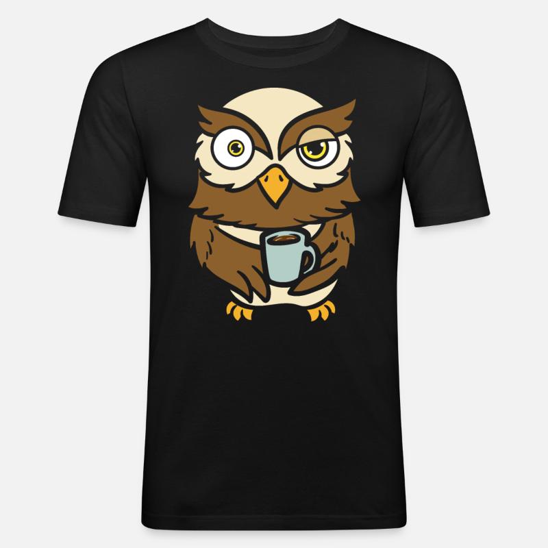 Eule Vogelbesitzer Kaffeetrinker - Männer Slim Fit T-Shirt - Schwarz