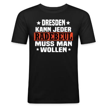 Radebeul - Männer Slim Fit T-Shirt - Schwarz - Vorne - Nik (191cm)