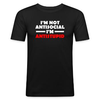 antistupid - Männer Slim Fit T-Shirt - Schwarz - Vorne - Nik (191cm)