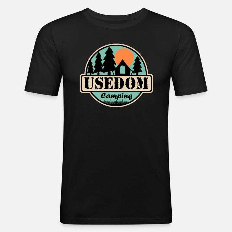 Usedom Camping - Männer Slim Fit T-Shirt - Schwarz