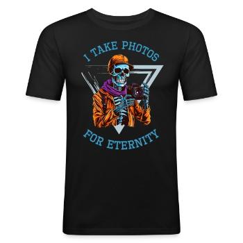 Halloween Skeleton as a photographer - Men's Slim Fit T-Shirt - black - Front - Nik (191cm)
