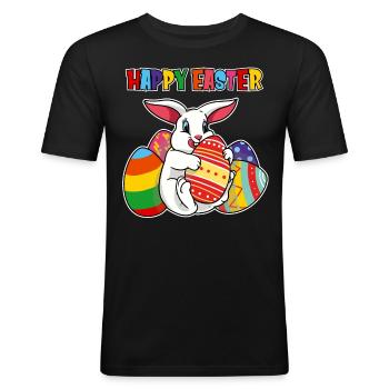 Fröhlicher Osterhase Eiersuche Frohe Ostern - Männer Slim Fit T-Shirt - Schwarz - Vorne - Nik (191cm)