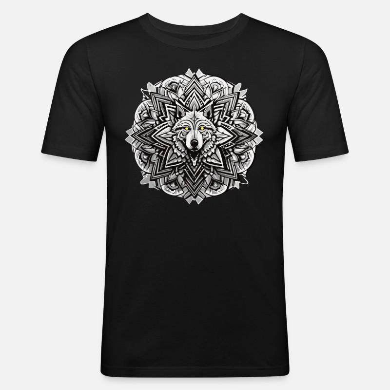 Wolf Mandala Indianer Design - Männer Slim Fit T-Shirt - Schwarz