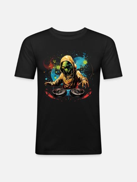DJ Alien, Space Alien, DJ, Alien, Tegneserie, Space, - Herre Slim Fit T-Shirt - sort