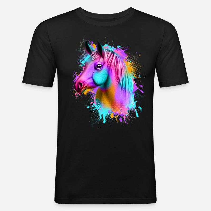 Pferd Graffiti Bunt - Männer Slim Fit T-Shirt - Schwarz