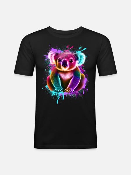 Koala Graffiti Bunt - Männer Slim Fit T-Shirt - Schwarz