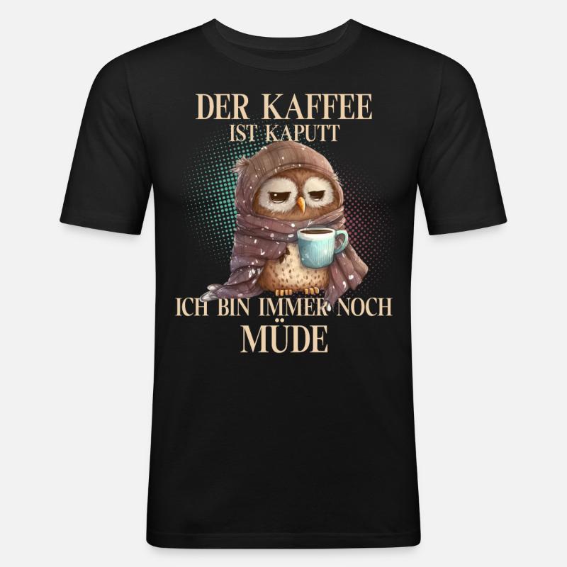 Eule Kaffee - Männer Slim Fit T-Shirt - Schwarz