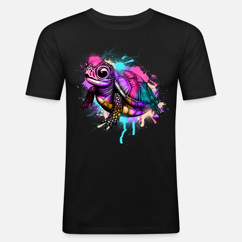 Schildkröte Graffiti Bunt - Männer Slim Fit T-Shirt - Schwarz