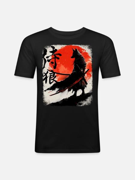 Samurai lupo kanji ninja budo martial arts wolf - Maglietta aderente da uomo - nero
