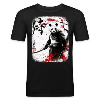 Samouraï panda kanji ninja budo arts martiaux japon - T-shirt près du corps Homme - noir - Devant - Nik (191cm)