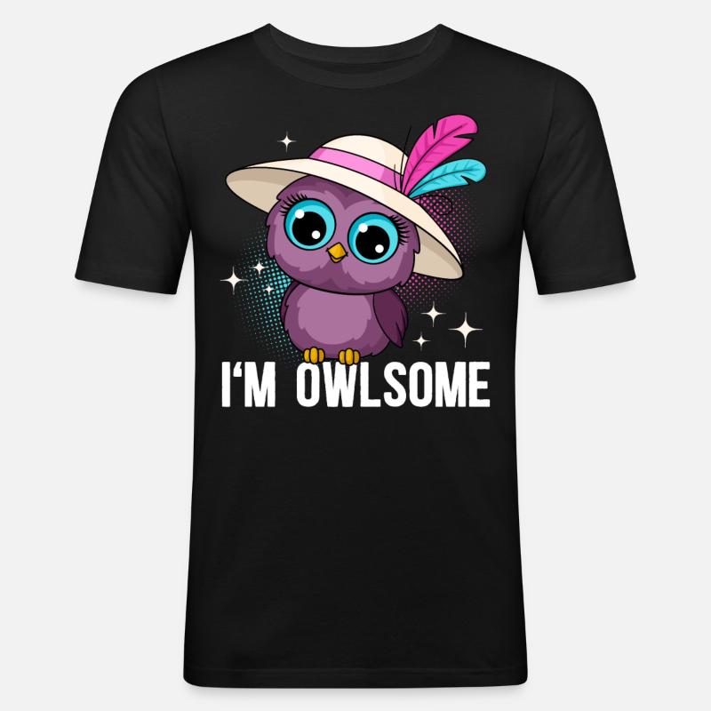 I'M Owlsome Eule Eulen - Männer Slim Fit T-Shirt - Schwarz
