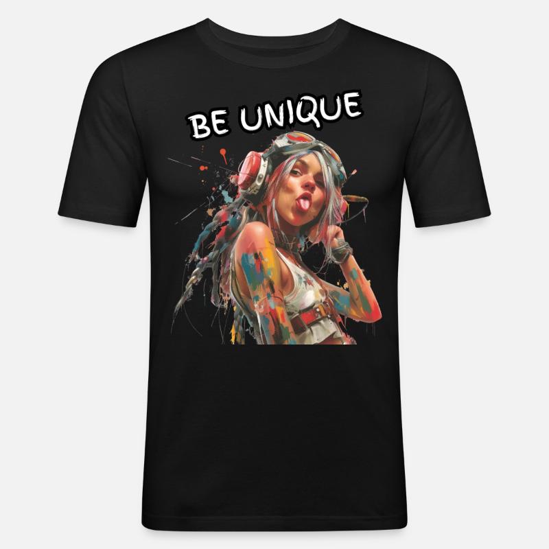 BE UNIQUE. Selbsttreue, Selbstbewusst, Individual, - Männer Slim Fit T-Shirt - Schwarz
