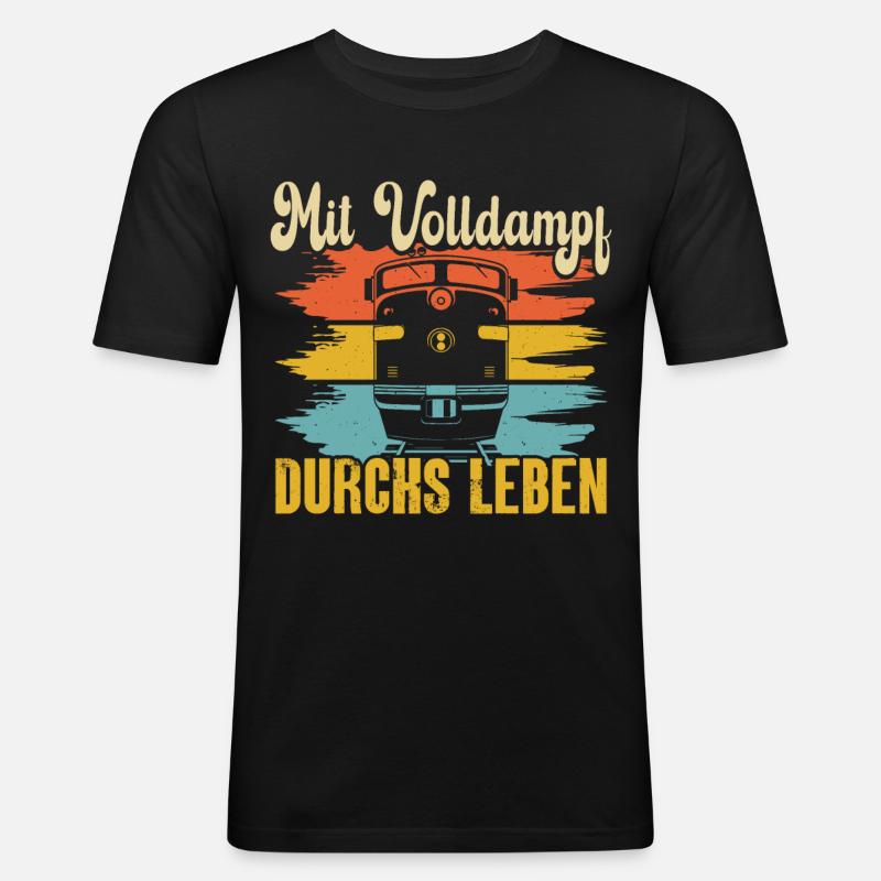MIT VOLLDAMPF DURCH LEBEN - Männer Slim Fit T-Shirt - Schwarz
