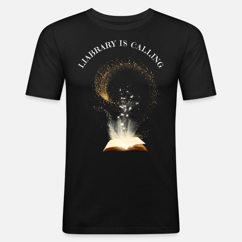 Bibliothek ruft - Männer Slim Fit T-Shirt - Schwarz