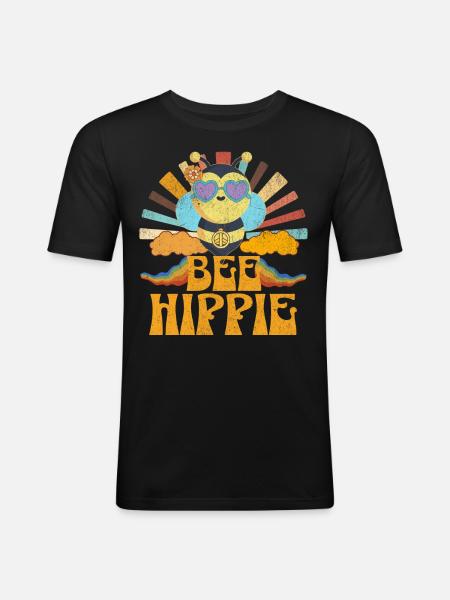 Bee Hippie Biene Peace - Men's Slim Fit T-Shirt - black