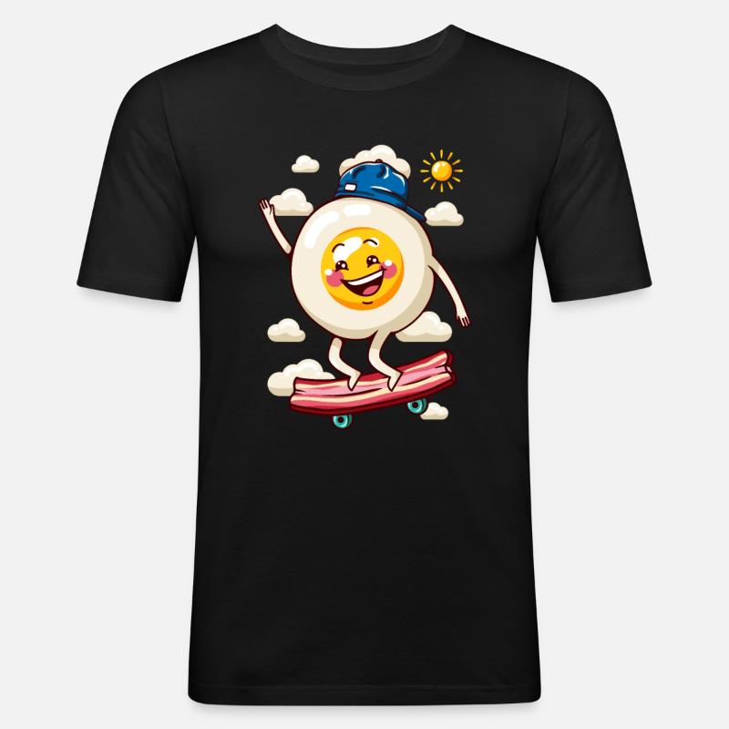 Flaches Ei Skateboard - Männer Slim Fit T-Shirt - Schwarz