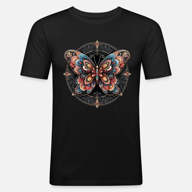 Ornate Butterfly - Männer Slim Fit T-Shirt - Schwarz