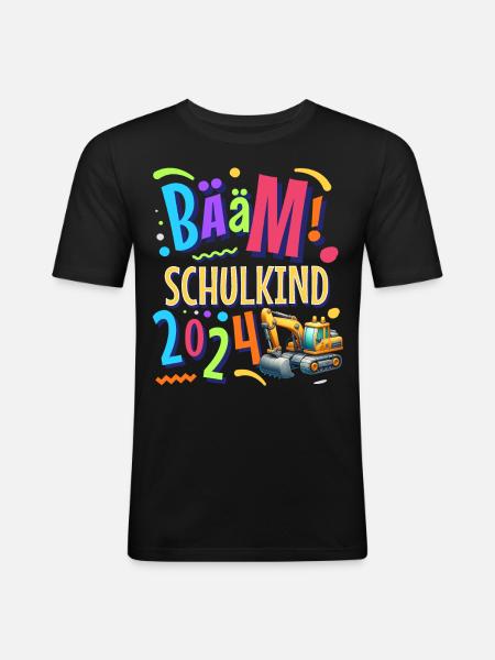 Bääm Schulkind 2024 Bagger - Männer Slim Fit T-Shirt - Schwarz