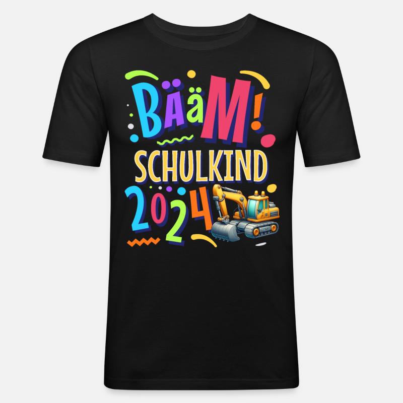 Bääm Schulkind 2024 Bagger - Männer Slim Fit T-Shirt - Schwarz