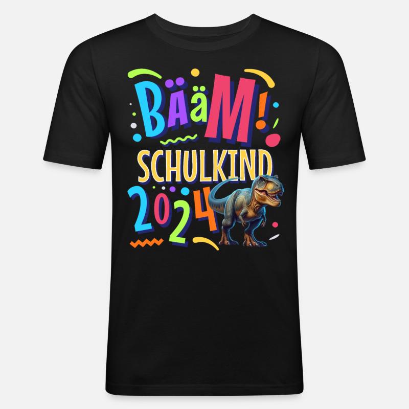 Bääm Schulkind 2024 T Rex - Männer Slim Fit T-Shirt - Schwarz