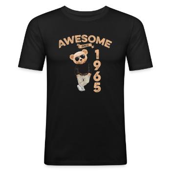 1965 Geburtstag Cool Teddy Bär Awesome since - Männer Slim Fit T-Shirt - Schwarz - Vorne - Nik (191cm)