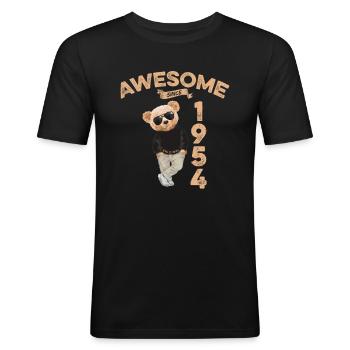 1954 Geburtstag Cool Teddy Bär Awesome since - Männer Slim Fit T-Shirt - Schwarz - Vorne - Nik (191cm)