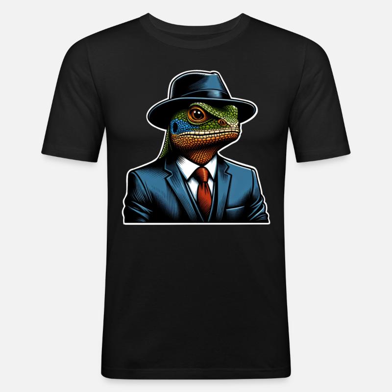 Echse - Männer Slim Fit T-Shirt - Schwarz