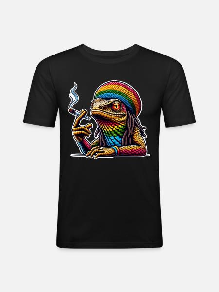 Lizard Smoking Cannabis - Men's Slim Fit T-Shirt - black