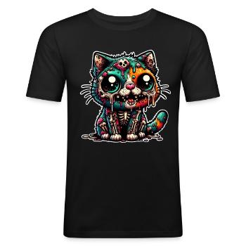 Chat Zombie Monstre Halloween - T-shirt près du corps Homme - noir - Devant - Nik (191cm)