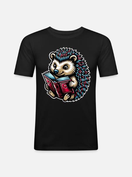 Hedgehogs Reading Books Book - Men's Slim Fit T-Shirt - black