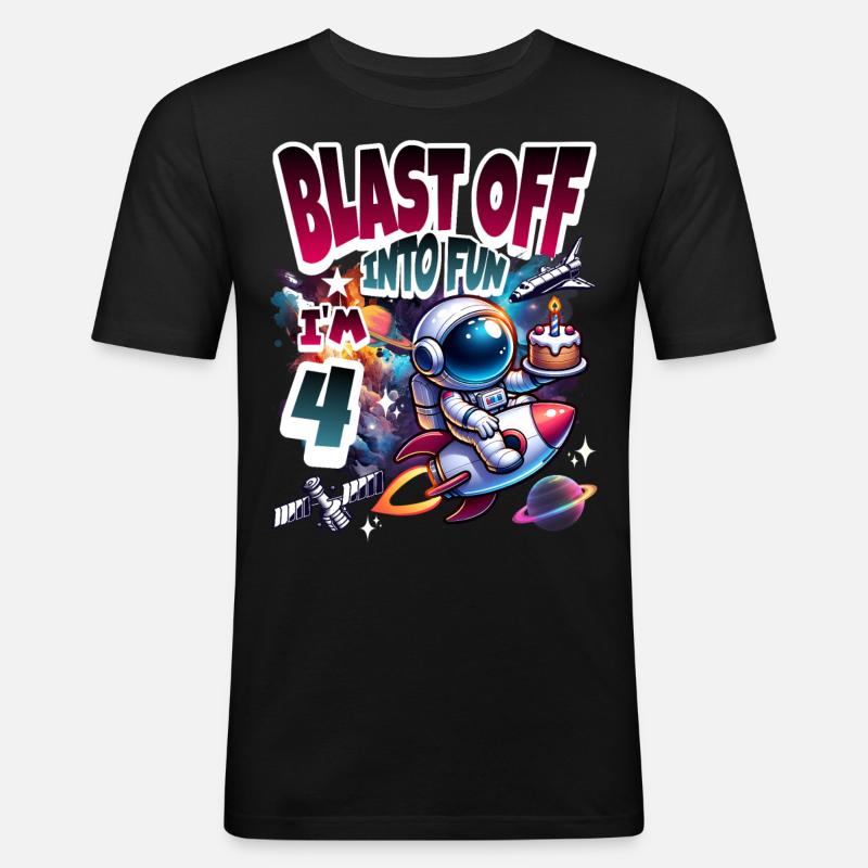 Astronaute 4e anniversaire Espace - T-shirt près du corps Homme - noir