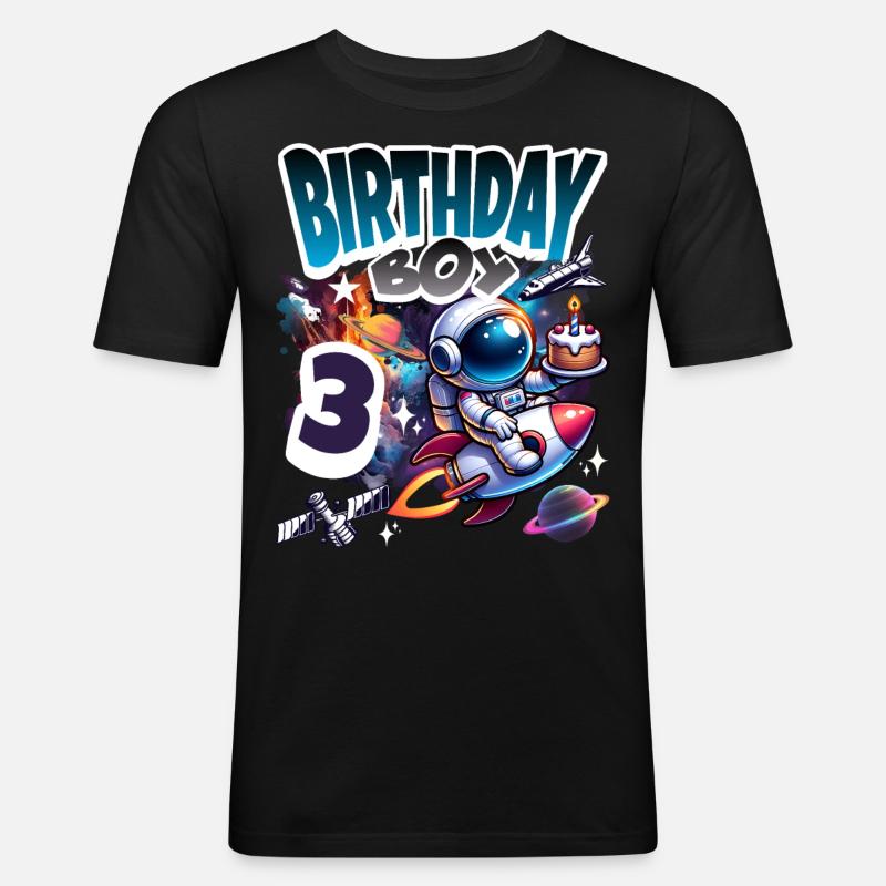 Astronaut 3rd Birthday Space - Men's Slim Fit T-Shirt - black