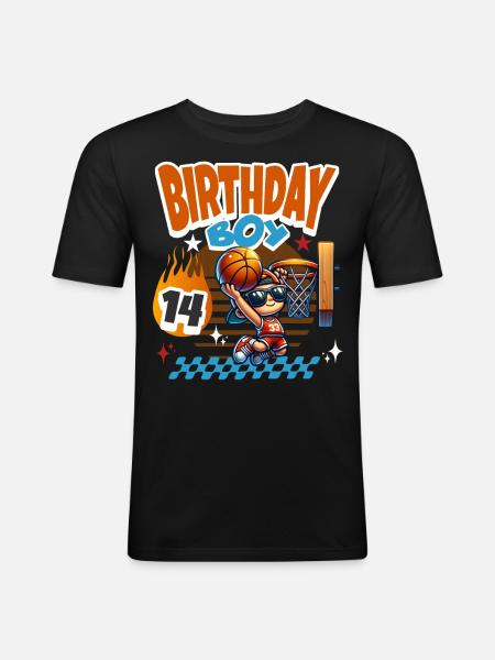 Basketball 14th Birthday - Men's Slim Fit T-Shirt - black