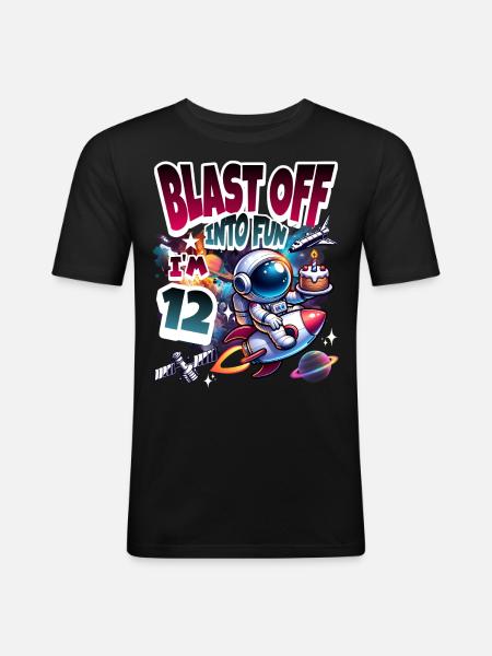 Astronaut 12th Birthday Space - Men's Slim Fit T-Shirt - black
