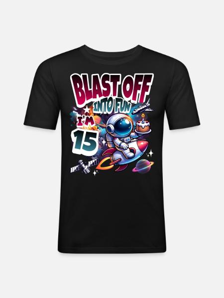Astronaut 15th Birthday Space - Men's Slim Fit T-Shirt - black