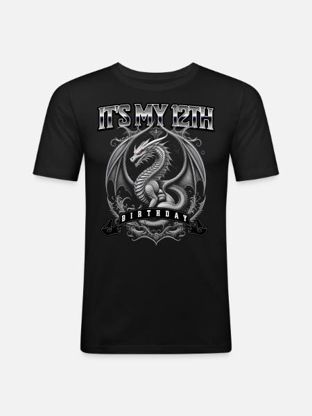 Dragon 12th Birthday Dragon - Men's Slim Fit T-Shirt - black
