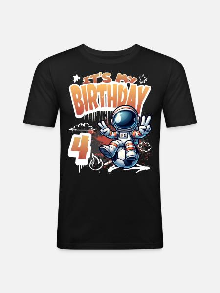 Graffiti Astronaut 4th Birthday - Men's Slim Fit T-Shirt - black