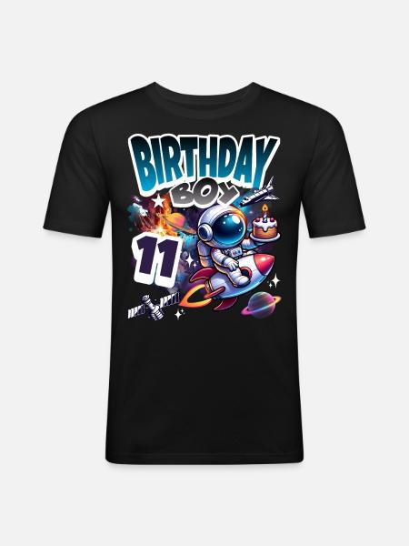 Astronaut 11th Birthday Space - Men's Slim Fit T-Shirt - black