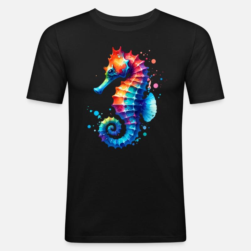 Seepferd Seepferdchen - Männer Slim Fit T-Shirt - Schwarz