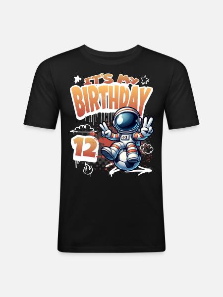 Football Astronaut 12th Birthday - Men's Slim Fit T-Shirt - black