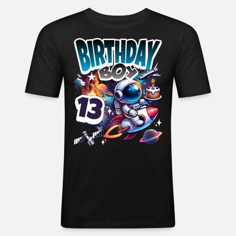 Astronaut 13th Birthday Space - Men's Slim Fit T-Shirt - black