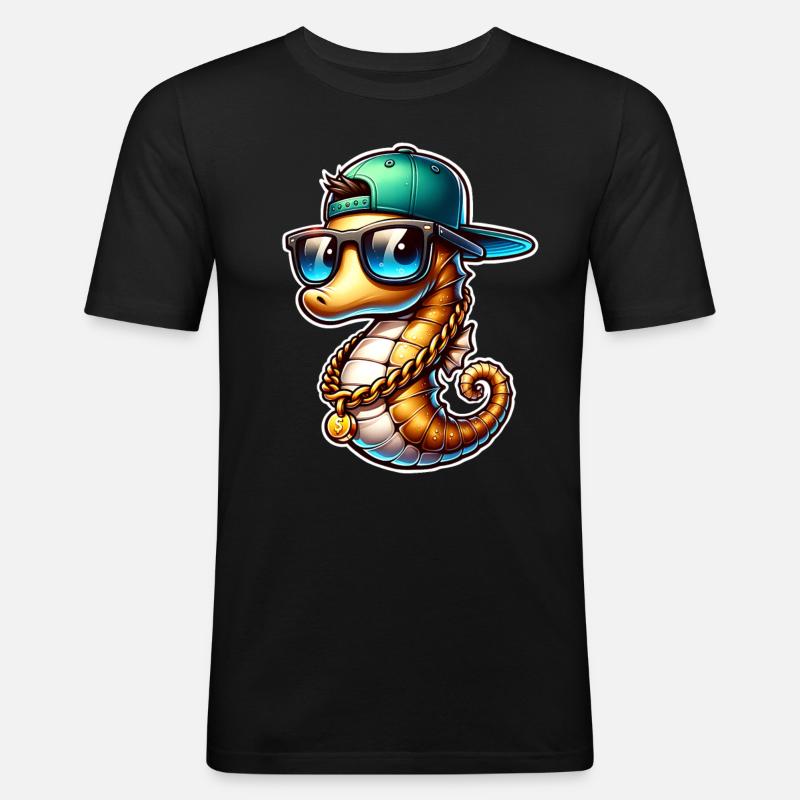 Seepferd Seepferdchen - Männer Slim Fit T-Shirt - Schwarz