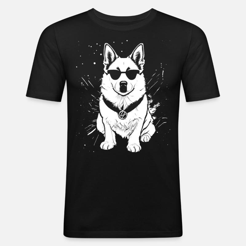 Cooler Hund mit Sonnenbrille - Männer Slim Fit T-Shirt - Schwarz