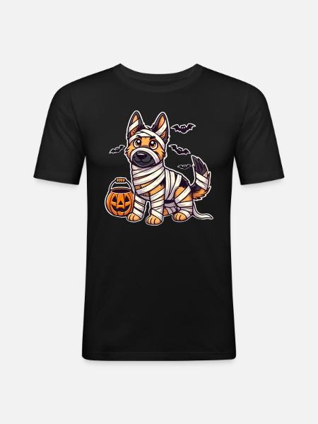 German Shepherd Halloween Mummy Cuter - Men's Slim Fit T-Shirt - black