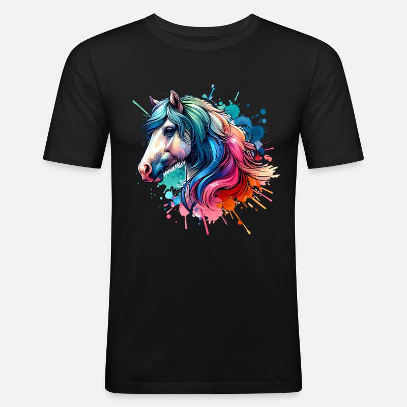 Pferd - Männer Slim Fit T-Shirt - Schwarz