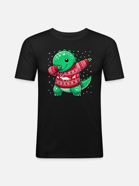 Christmas Dino Dinosaur Ugly Christmas - Men's Slim Fit T-Shirt - black