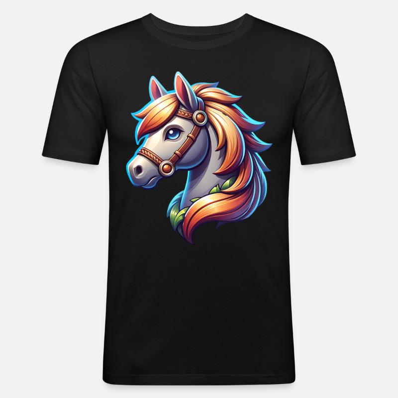 Pferd - Männer Slim Fit T-Shirt - Schwarz