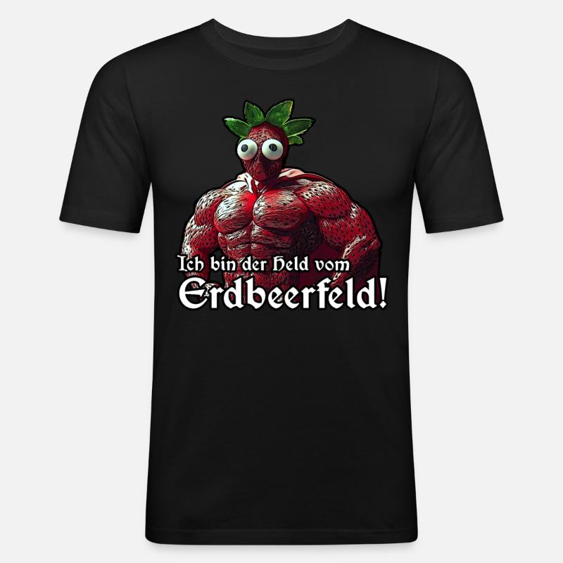 Erdbeerheld - Männer Slim Fit T-Shirt - Schwarz