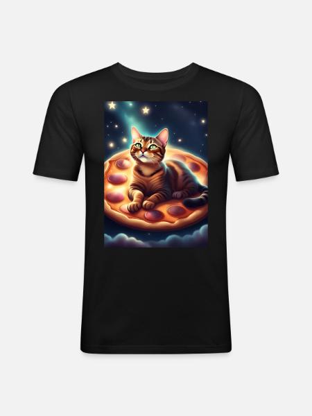 Chat pizza - T-shirt près du corps Homme - noir