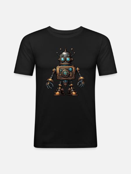 Steampunk-Roboter - Männer Slim Fit T-Shirt - Schwarz